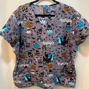 Zoe & Chloe Glitter Halloween Cats Scrub Top